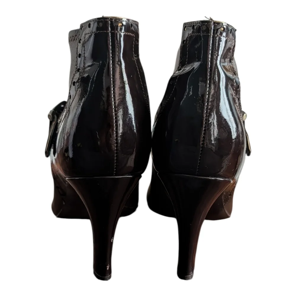 Women’s Dark Brown Leather Ankle Booties with Buckle Detail